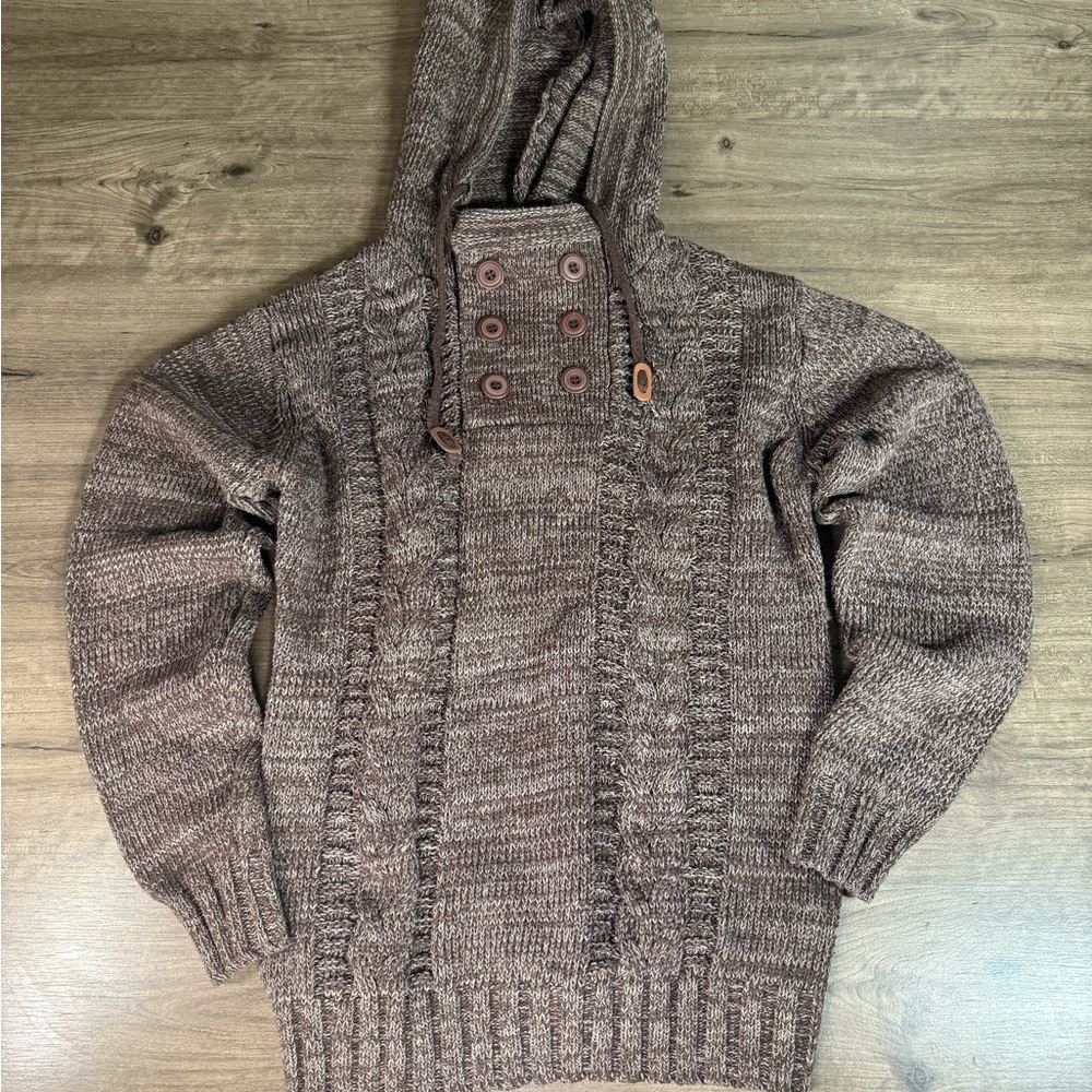 Coofandy Long Sleeve Womens Pullover Knitted Hooded Sweater Brown Large